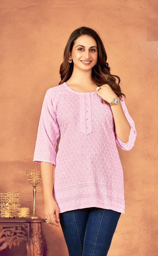 VISCOUS RAYON LUCKNOWI SHORT TOP KURTI