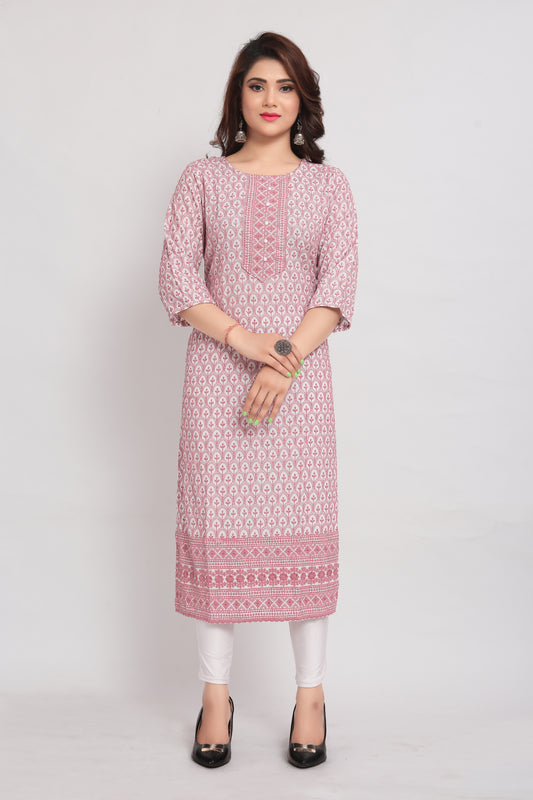 Women Pure Reyon Cotton Sequence Straight Kurta