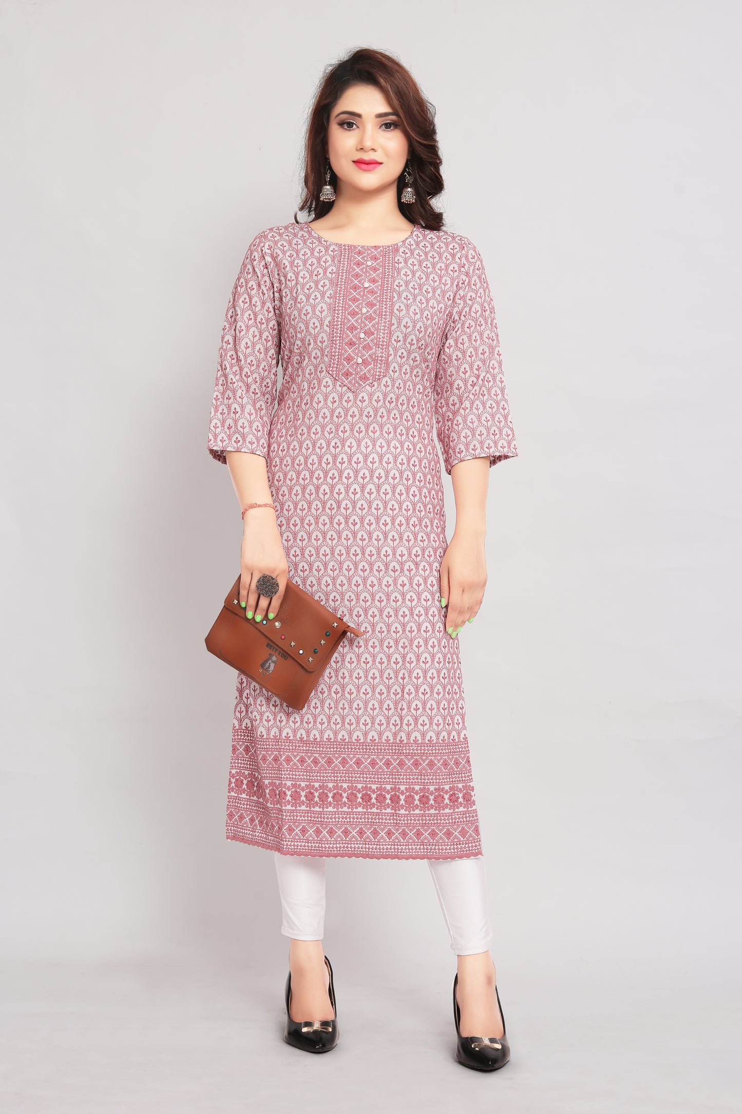 Women Pure Reyon Cotton Sequence Straight Kurta