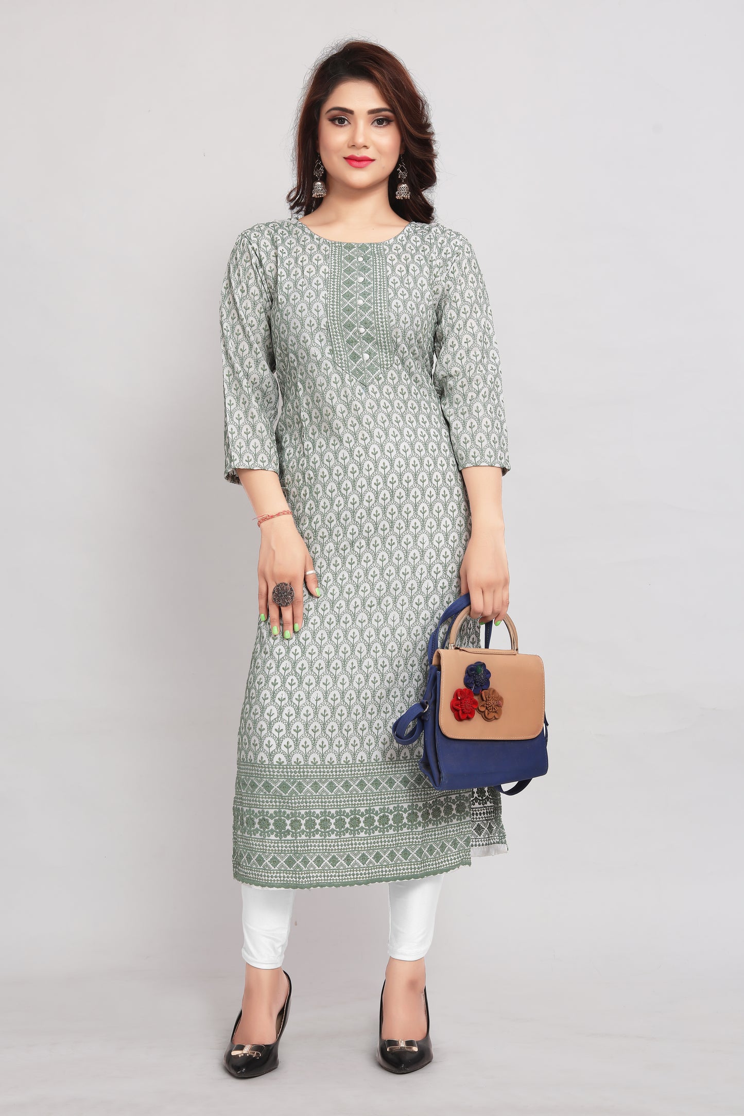 Women Pure Reyon Cotton Sequence Straight Kurta