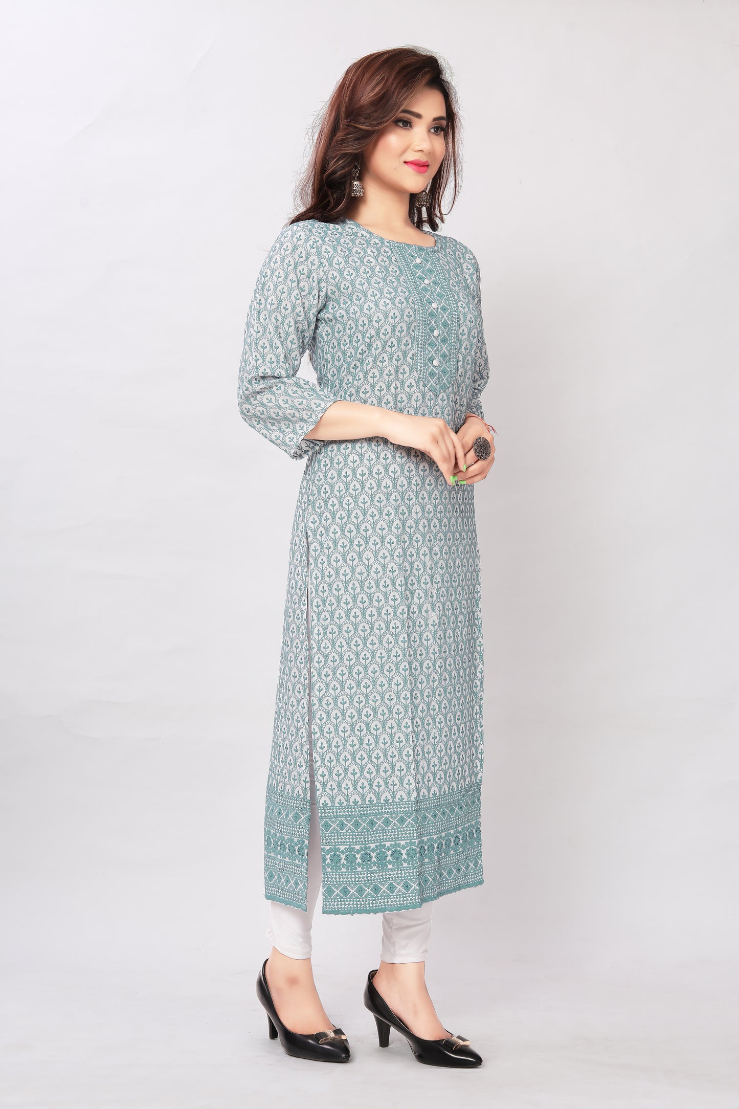 Women Pure Reyon Cotton Sequence Straight Kurta