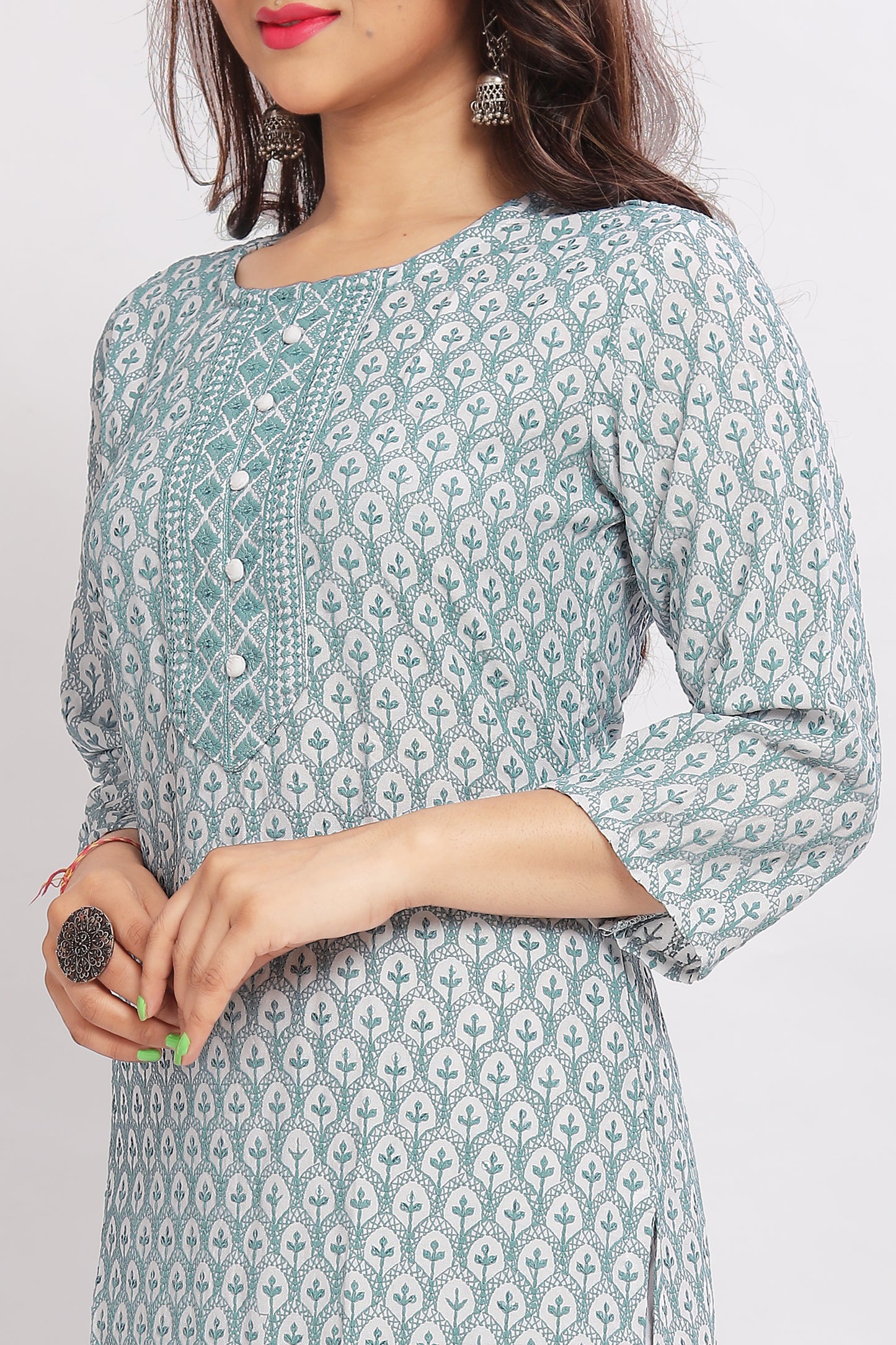 Women Pure Reyon Cotton Sequence Straight Kurta