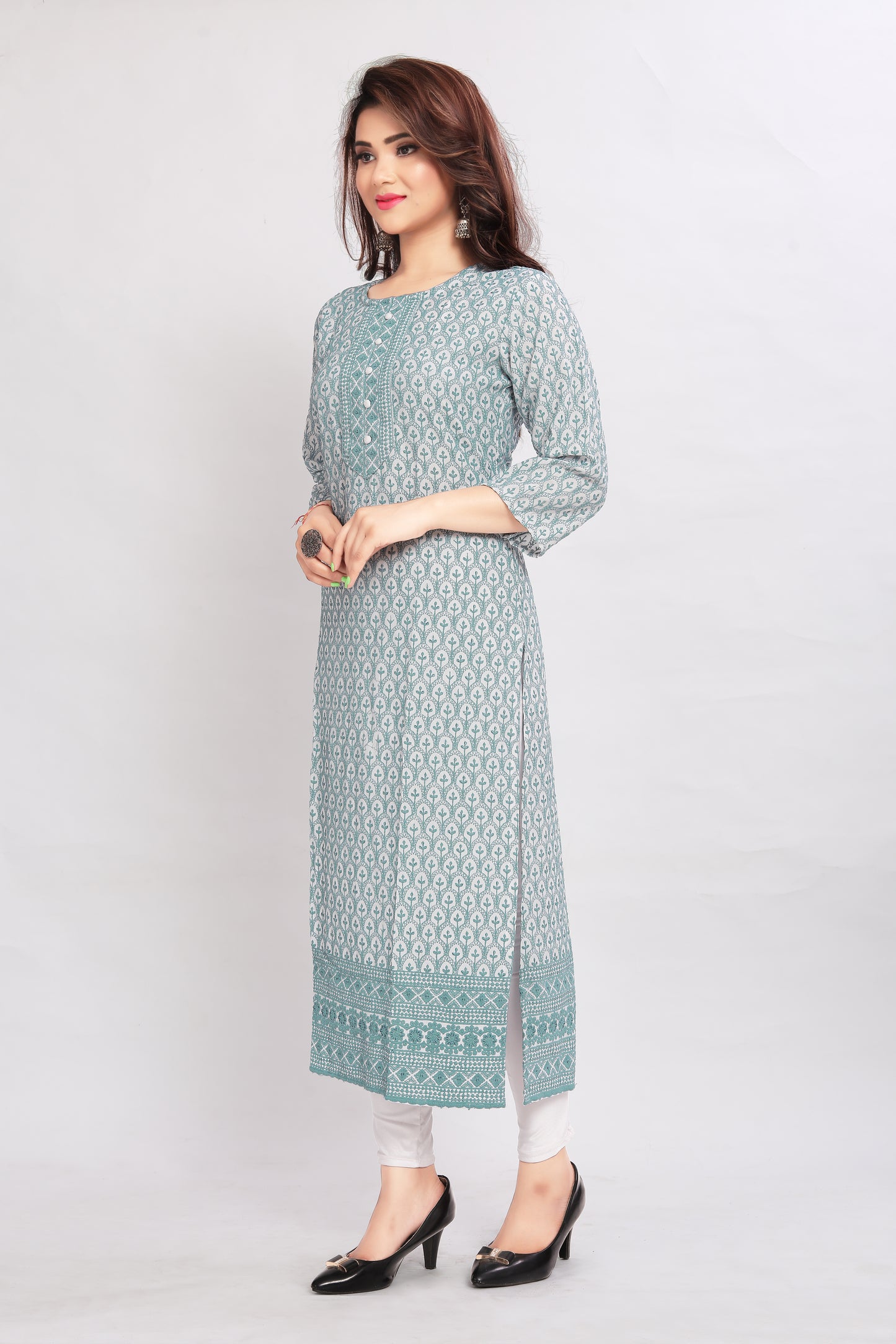 Women Pure Reyon Cotton Sequence Straight Kurta