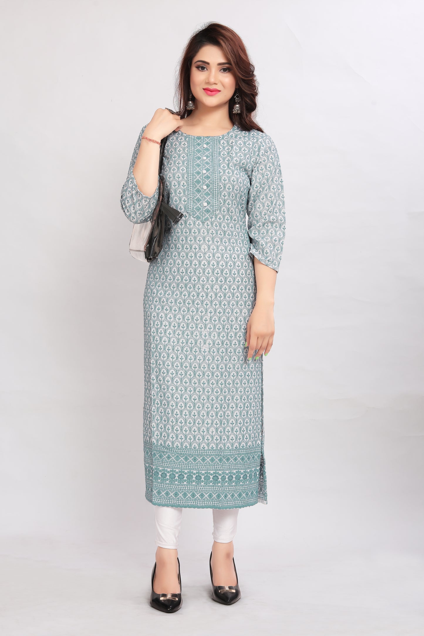 Women Pure Reyon Cotton Sequence Straight Kurta