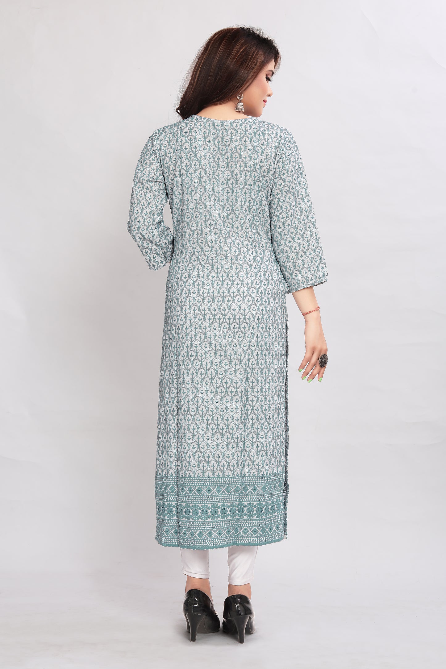 Women Pure Reyon Cotton Sequence Straight Kurta