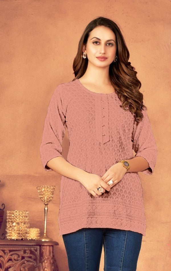 VISCOUS RAYON LUCKNOWI SHORT TOP KURTI