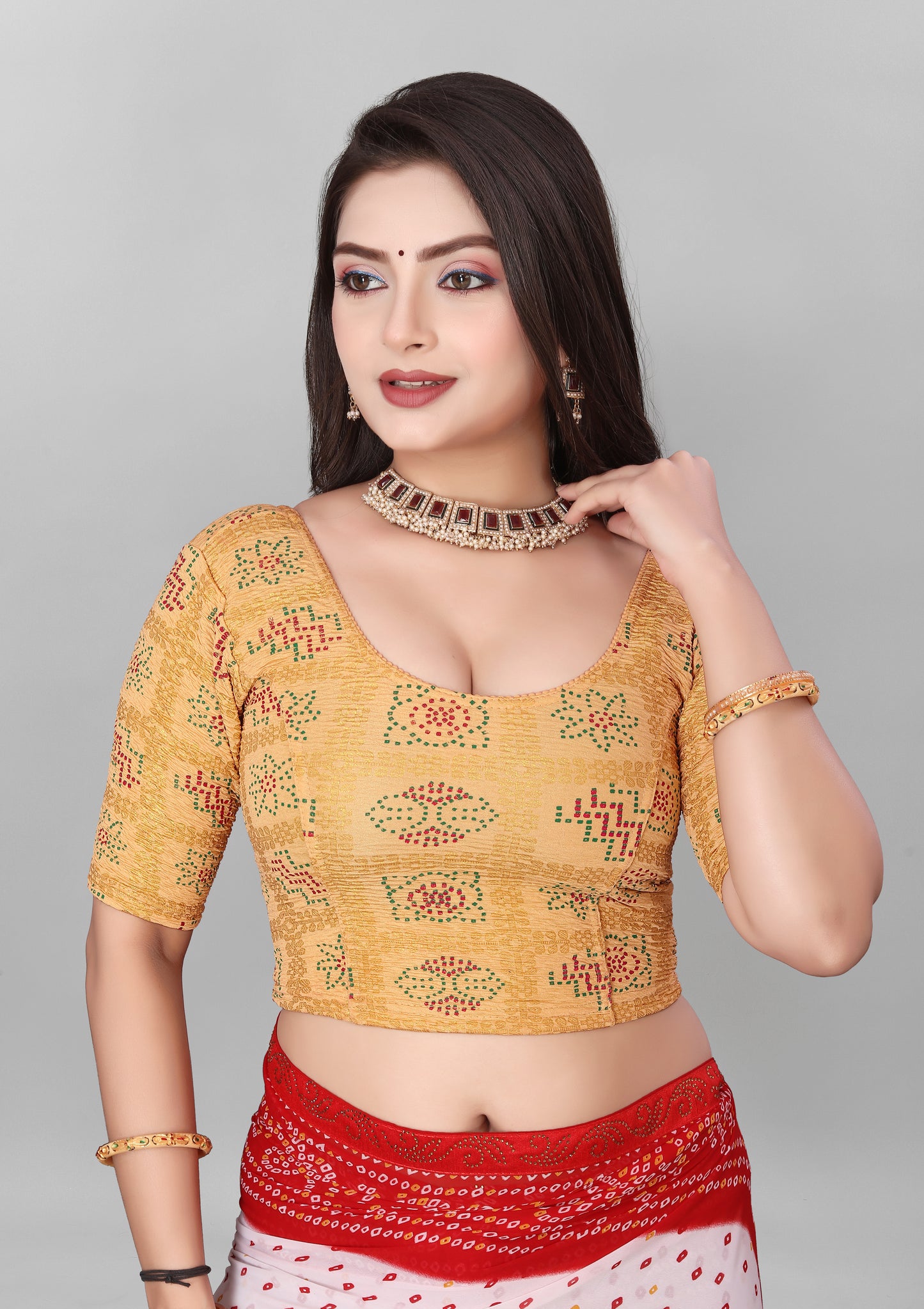 Woman Bandhani Printed Lycra blouse