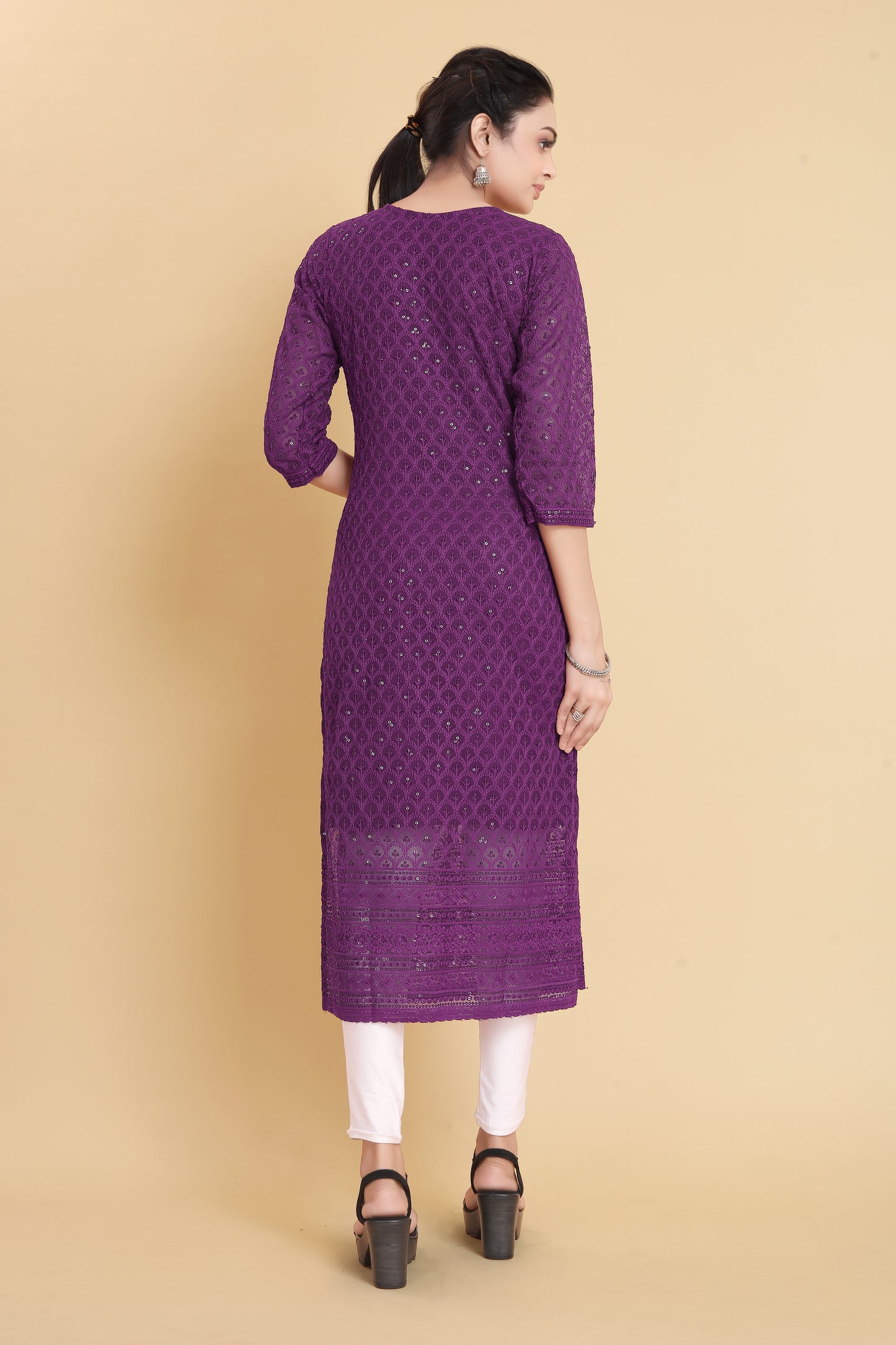 Women Chikan Embroidery Georgette A-line Kurta