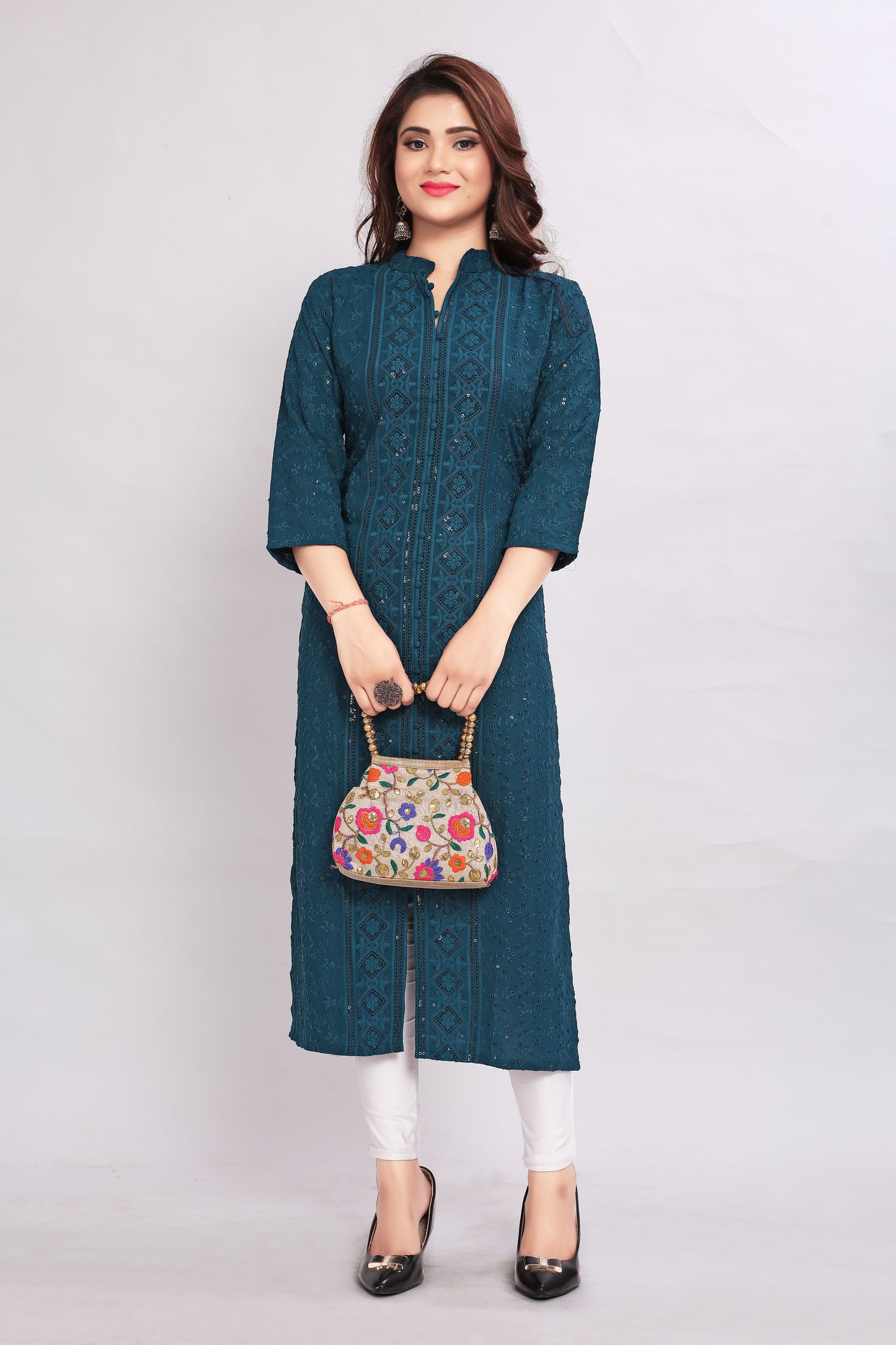 Women Embroidered Viscose Rayon A-line Kurta