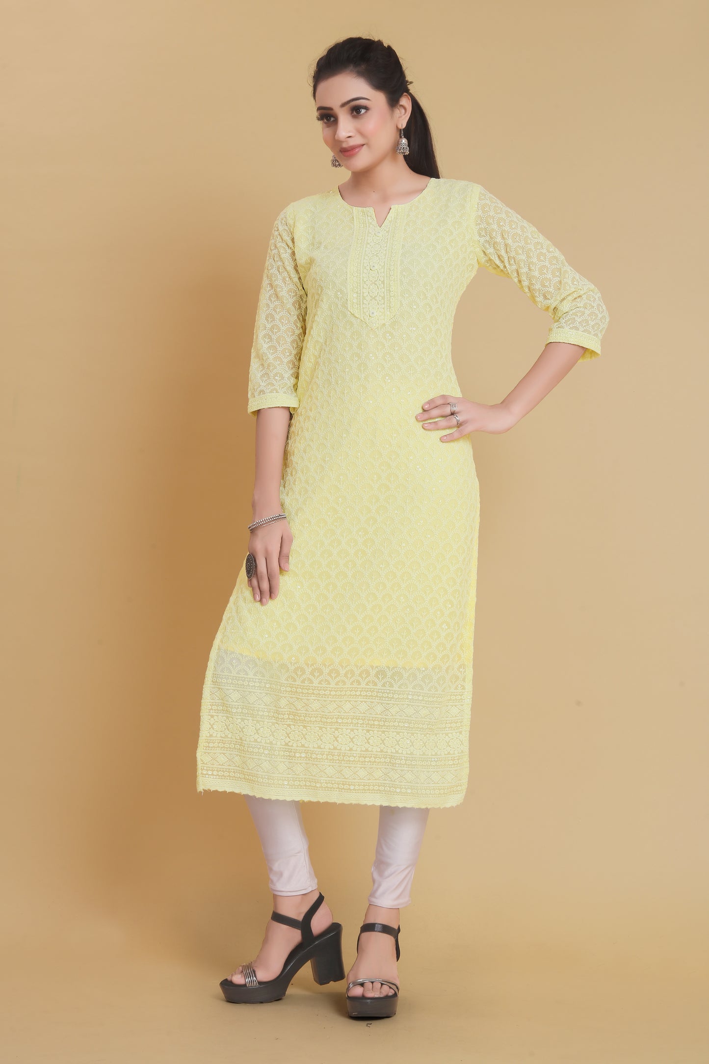 Women Chikan Embroidery Georgette A-line Kurta