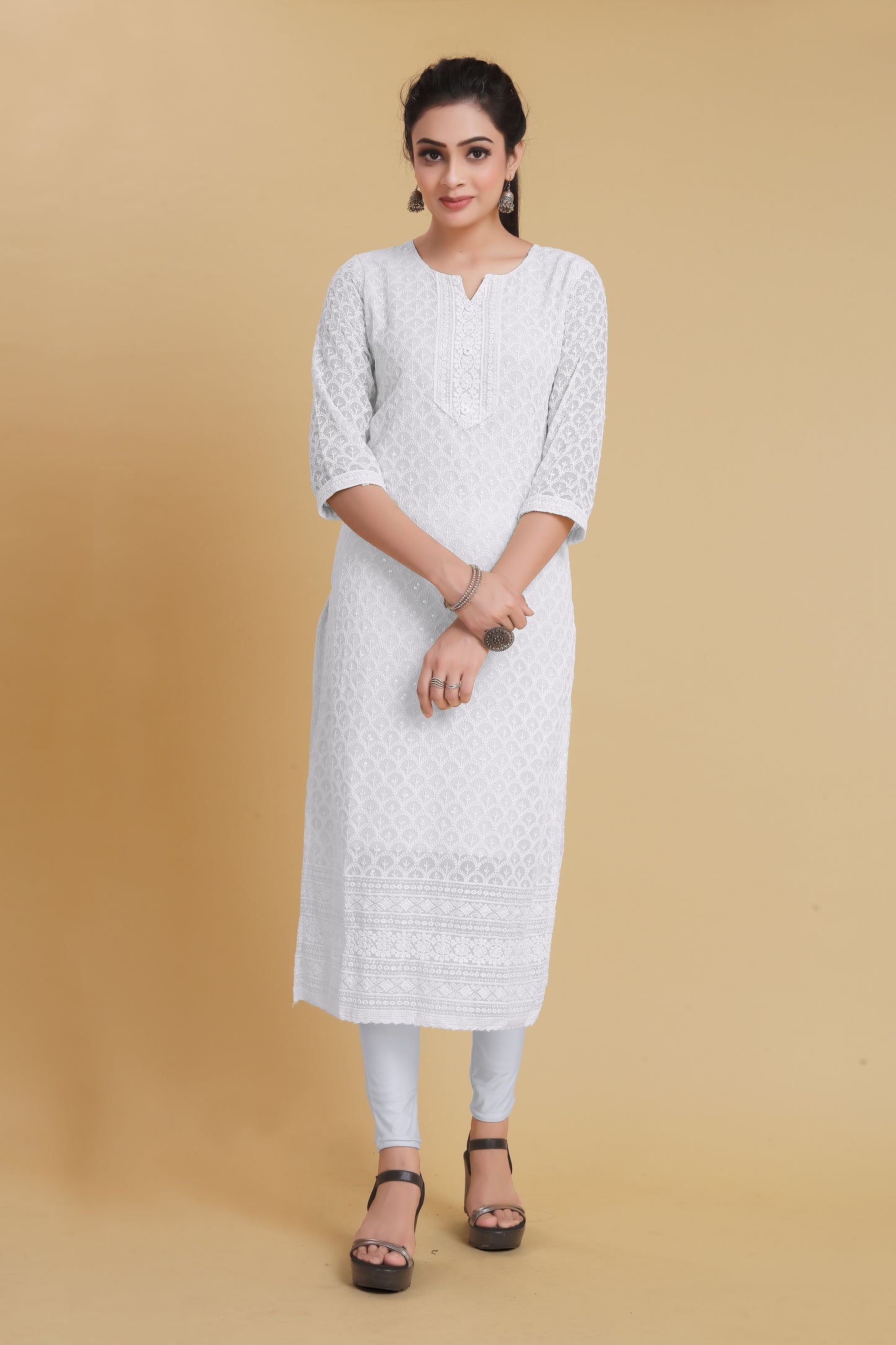 Women Chikan Embroidery Georgette A-line Kurta