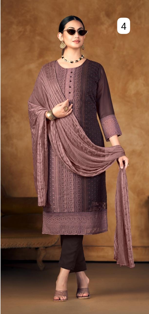 Women Fully Lucknowi Shiffly Work Georgette Kurti And Pant Whith Duptta