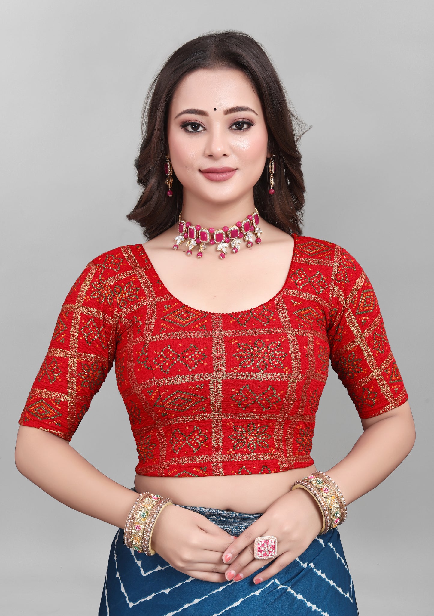 Woman Bandhani Printed Lycra blouse