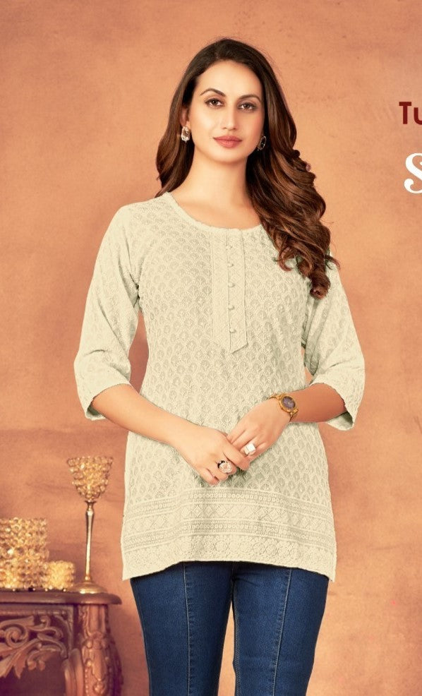 VISCOUS RAYON LUCKNOWI SHORT TOP KURTI