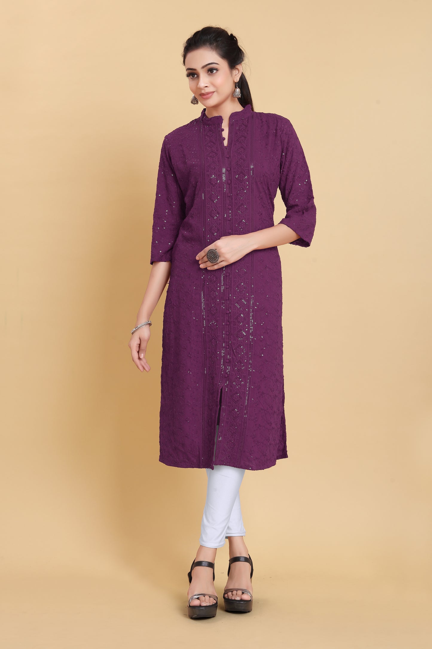 Women Embroidered Viscose Rayon A-line Kurta