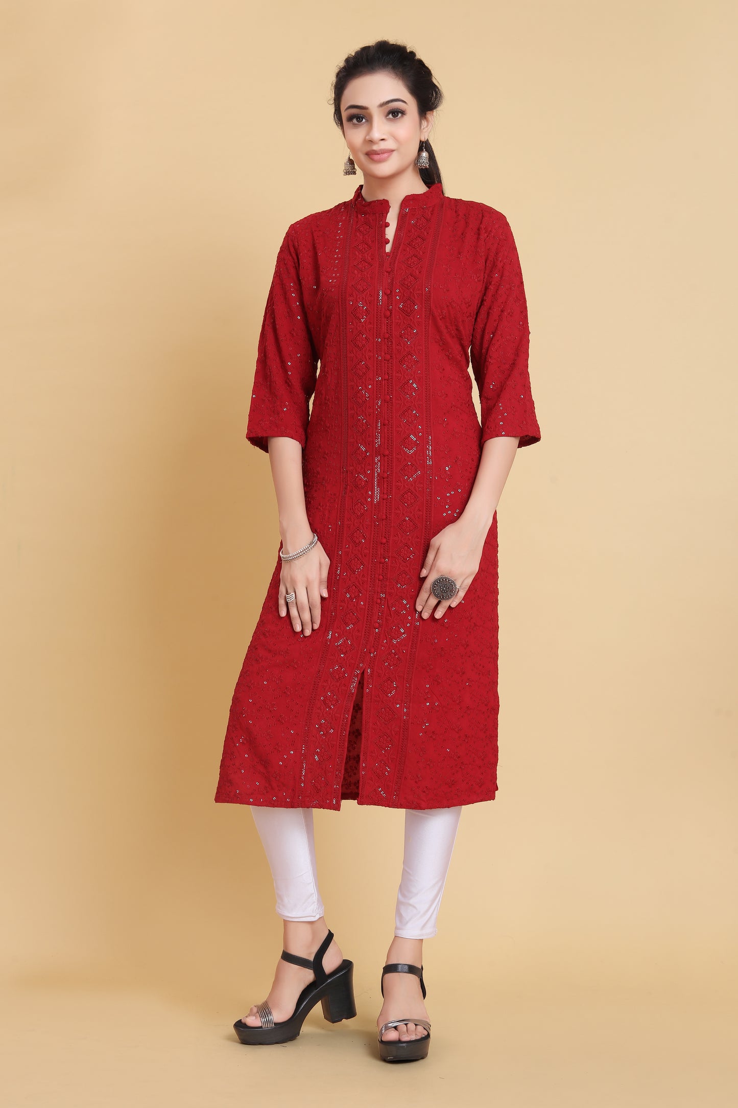 Women Embroidered Viscose Rayon A-line Kurta