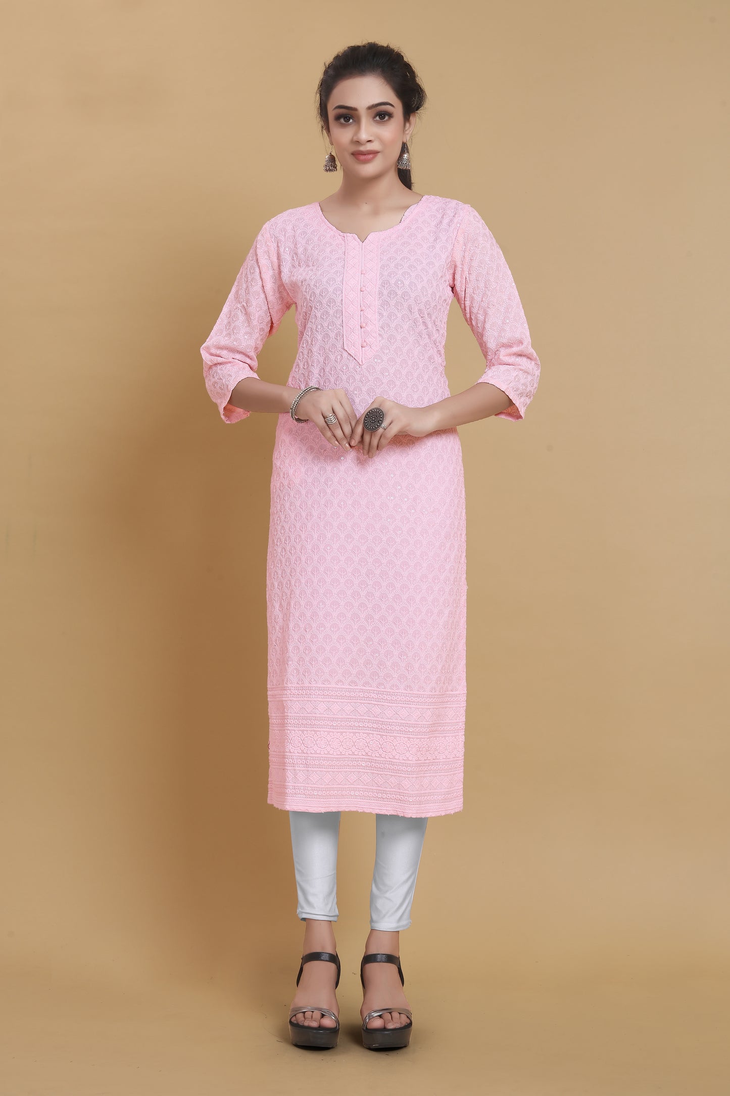 Women Chikan Embroidery Viscose Rayon A-line Kurta