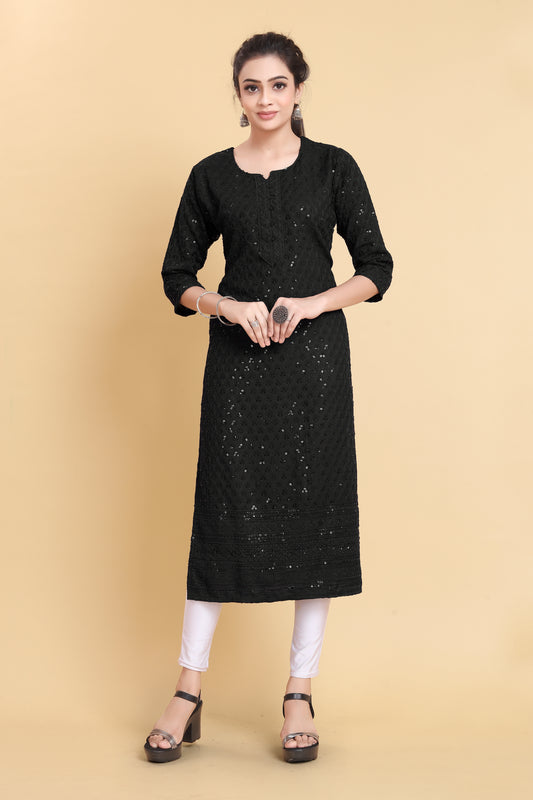 Women Chikan Embroidery Viscose Rayon A-line Kurta