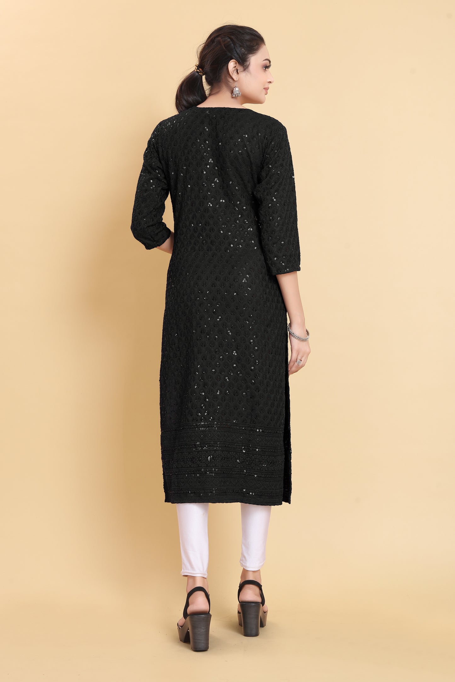 Women Chikan Embroidery Viscose Rayon A-line Kurta