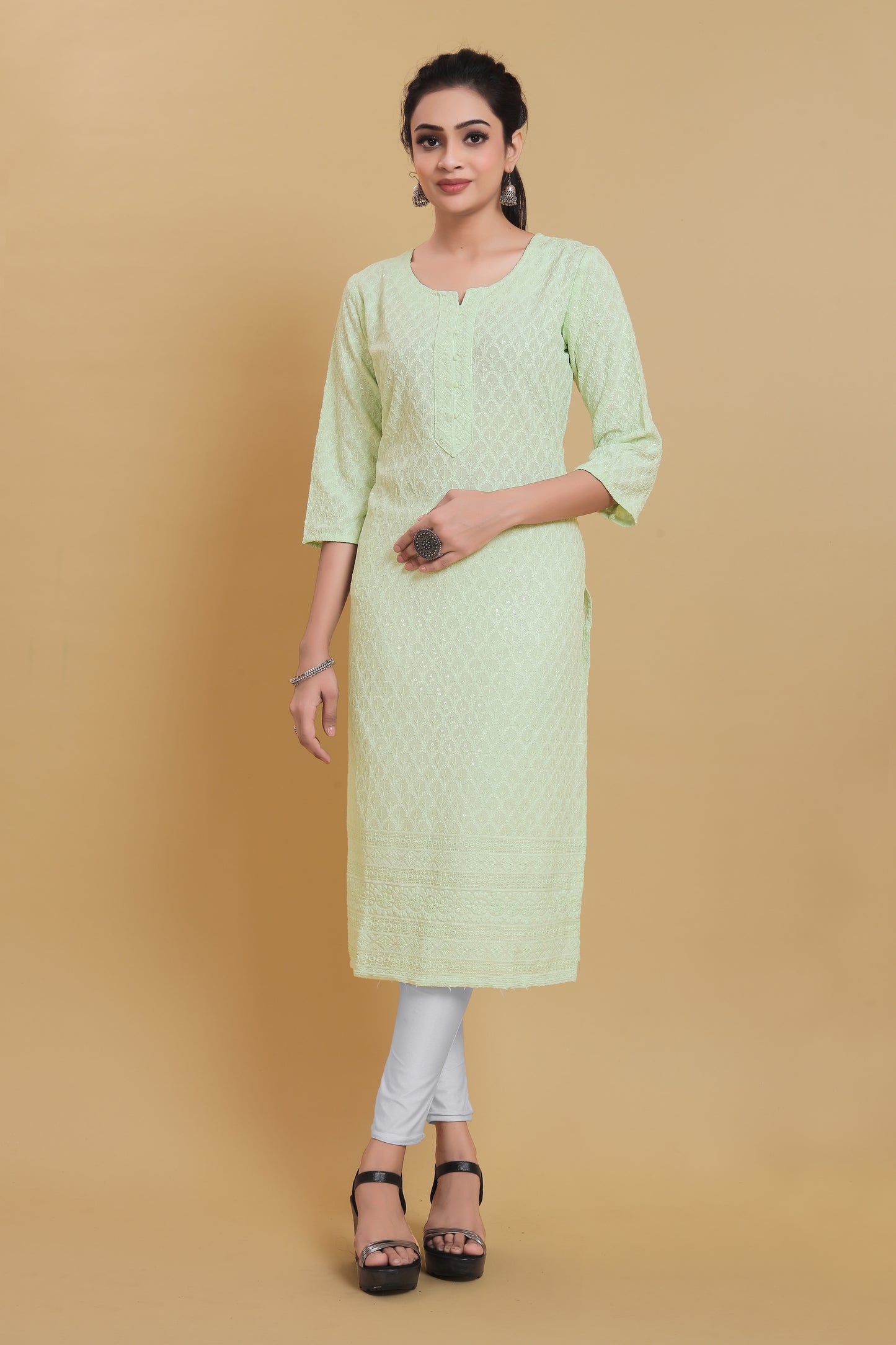 Women Chikan Embroidery Viscose Rayon A-line Kurta