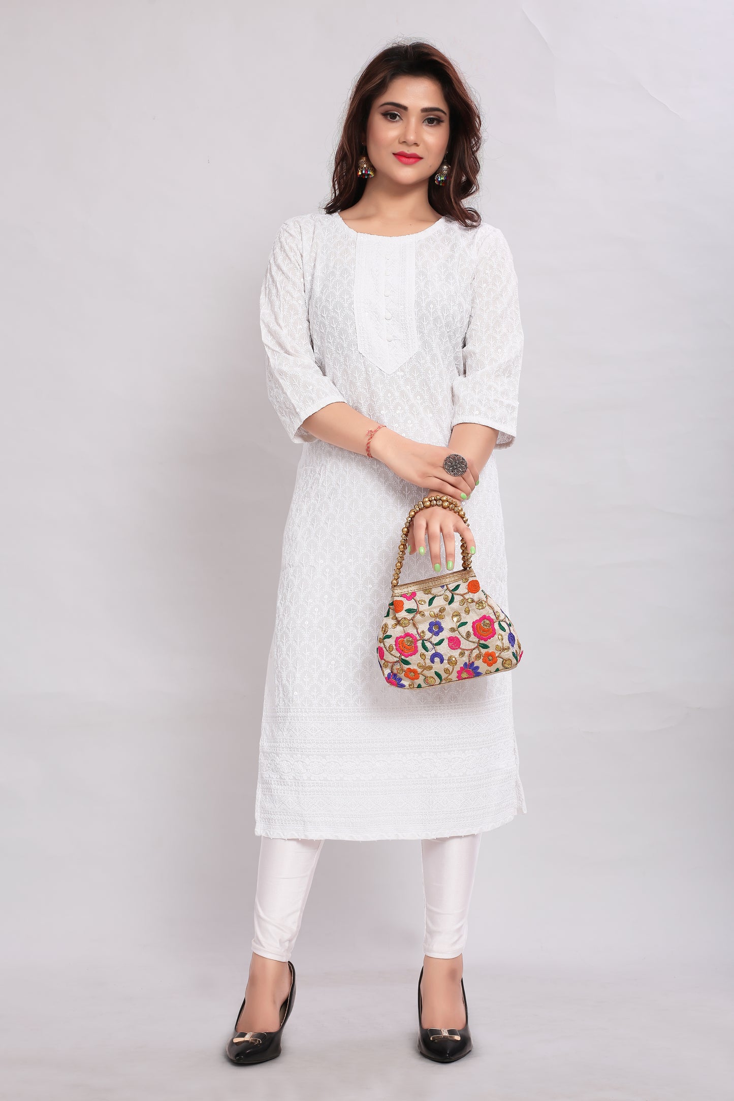 Women Chikan Embroidery Viscose Rayon A-line Kurta