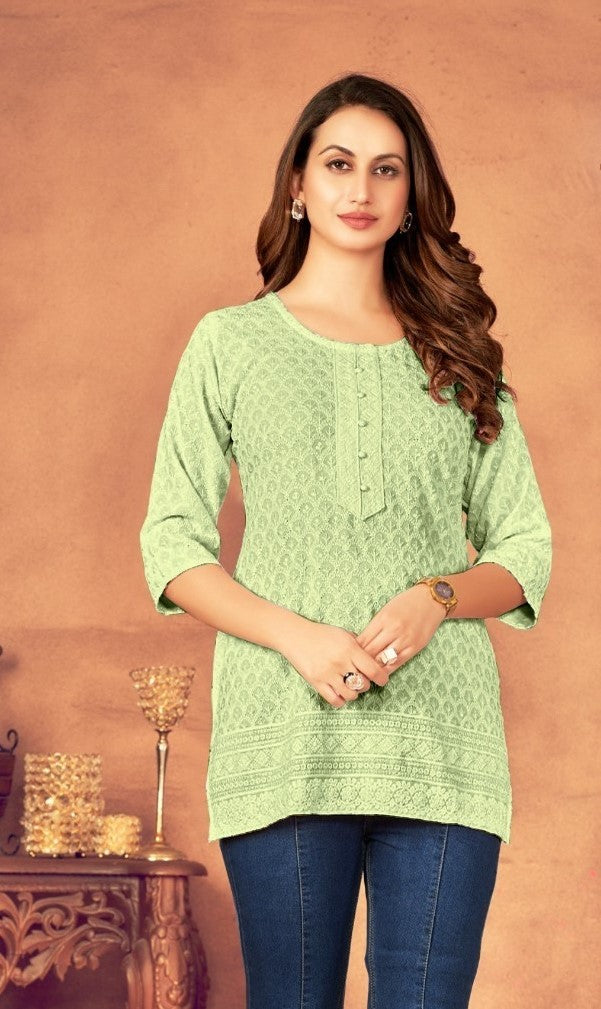 VISCOUS RAYON LUCKNOWI SHORT TOP KURTI