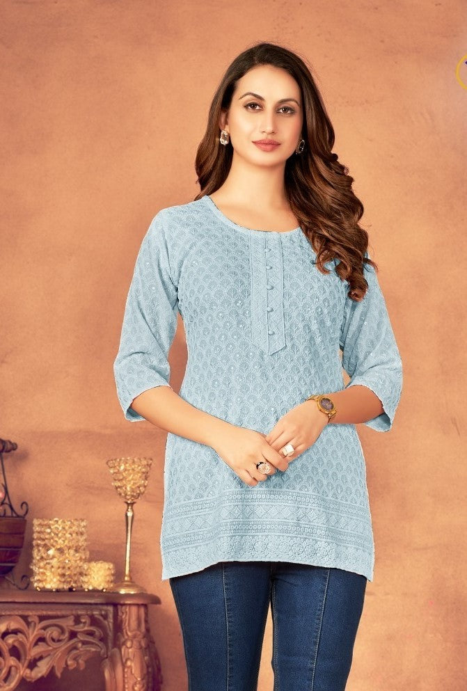 VISCOUS RAYON LUCKNOWI SHORT TOP KURTI