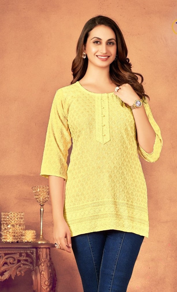 VISCOUS RAYON LUCKNOWI SHORT TOP KURTI