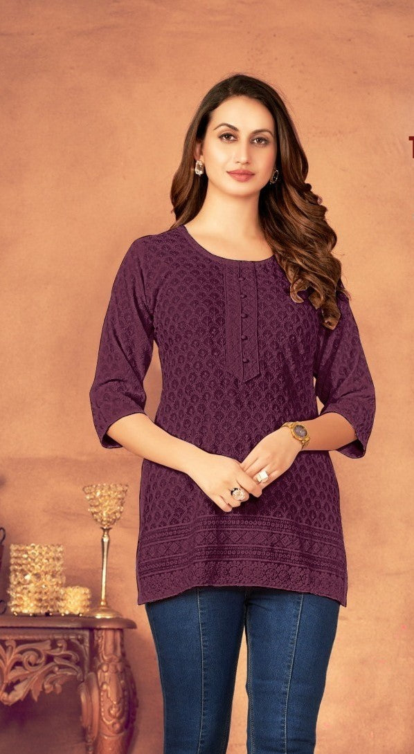 VISCOUS RAYON LUCKNOWI SHORT TOP KURTI